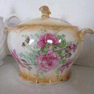 XL Antique Victorian Romantic Sugar Bowl Double Handle Master Sugar Lusterware